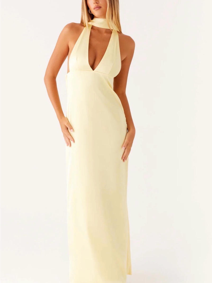 Peppermayo Alicia Satin Halter Maxi Dress